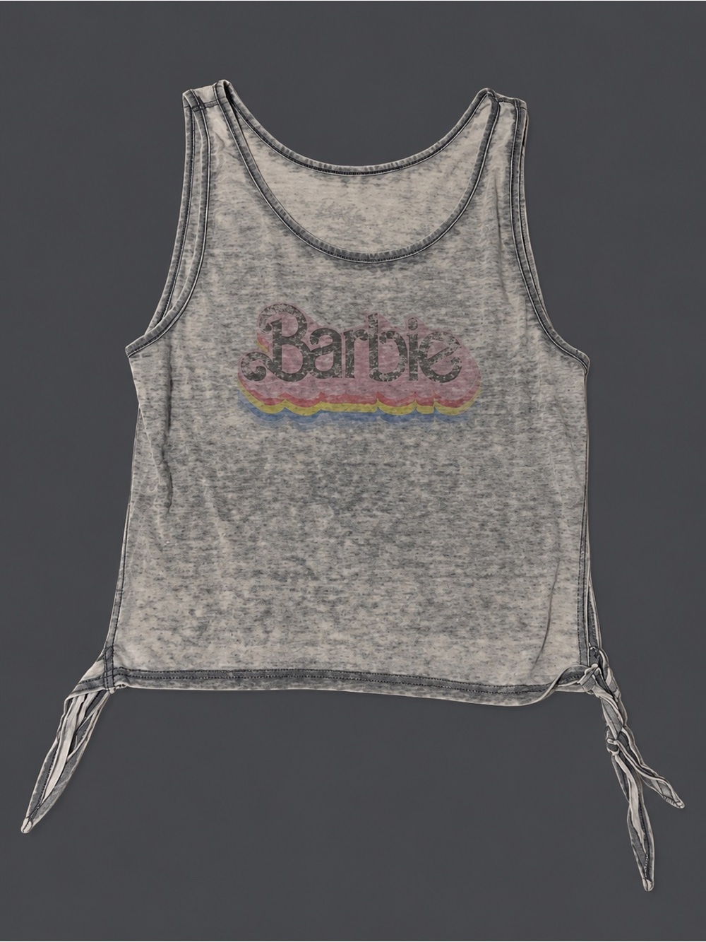 Barbie Heather Gray Tank Top with Multicolor Retro Logo